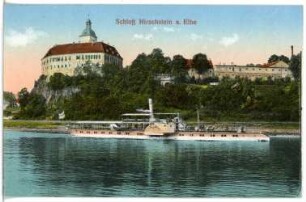Hirschstein. Schloss Hirschstein m. Elbe u. Dampfer
