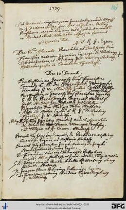 [fol. 291] Rektorat Johann Sigmund Stapf 1739/40