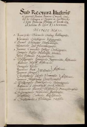 Sommerhalbjahr 1584. Rektorat Konrad Graf von Tübingen Herr zu Lichteneck