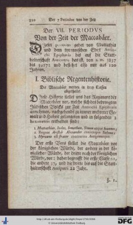 Der VII. Periodus. Von der Zeit der Maccabäer.