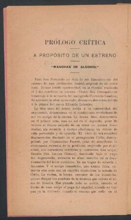 Prólogo crítica : A propósito de un estreno