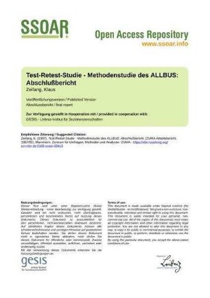 Test-Retest-Studie - Methodenstudie des ALLBUS: Abschlußbericht