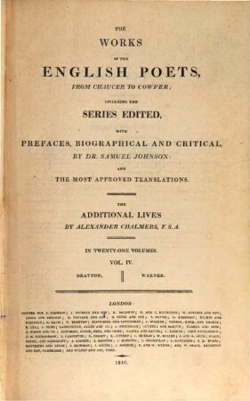 The works of the English poets, from Chaucer to Cowper : in 21 volumes, 4. Drayton, Warner