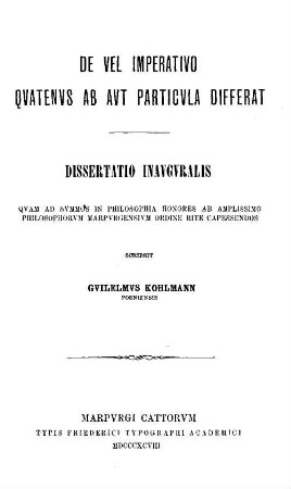 De vel imperativo quatenus ab aut particula differat