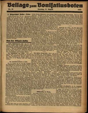 Zweite Ausgabe vom Sonntag, den 27. August 1933.