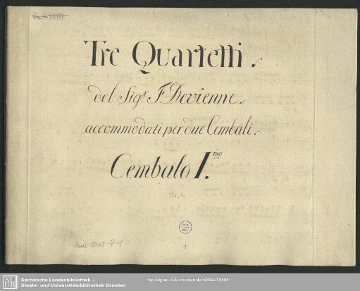 3 Quartets. Arr - Mus.3996-P-1 : cemb (2) - D