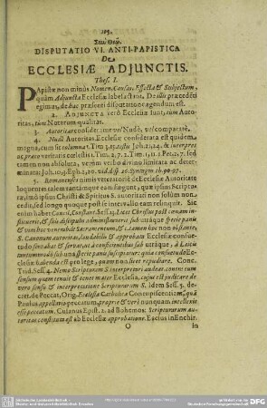 Disputatio VI. Anti-Papistica De Ecclesiae Adjunctis