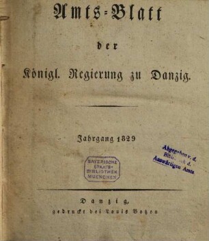 Amtsblatt der Regierung zu Danzig. 1829
