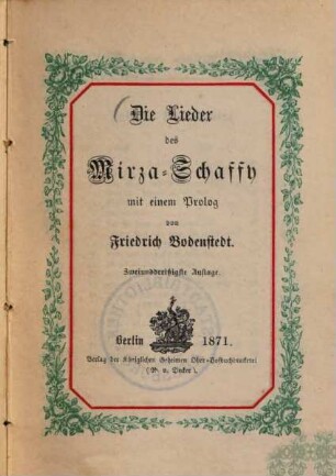 Die Lieder des Mirza-Schaffy : Mit e. Prolog