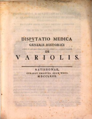 Disputatio medica generis historici de variolis
