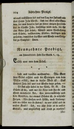 Neunzehnte Predigt. am Himmelfahrts-Feste über Matth. 6, 13.