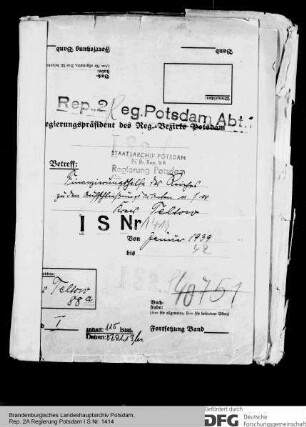 Finanzierungshilfe des Reiches zu den Aufschließungsarbeiten im Kreise Teltow