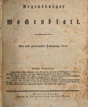 Regensburger Wochenblatt. 21. 1831