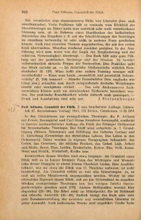 108-109 [Rezension] Althaus, Paul, Grundriss der Ethik