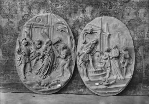 Tonmodelle für Reliefs am Chorgestühl der Ebracher Klosterkirche — Christus vor Herodes