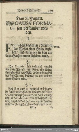 Das XI. Capitel. Wie Causa Formalis soll verstanden werden