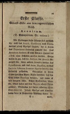 Erste Classe. Scharfe Gifte aus dem vegetabilischen Reich.