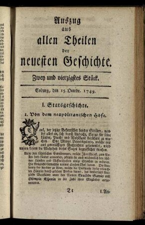 Zwey und vierzigstes Stück. Coburg, den 15. Oktobr. 1749.