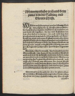 Ableinung etlicher irrthumb beim punct von der Salbung und Glorien Christi.