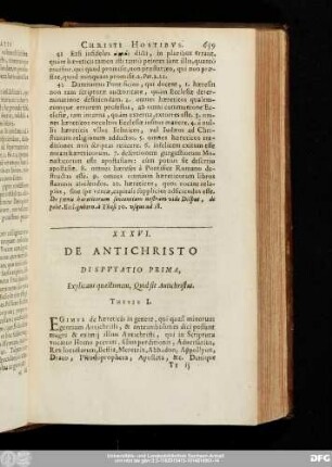 XXXVI. De Antichristo Disputatio Prima, Explicans quaestionem, Quid sit Antichristus.