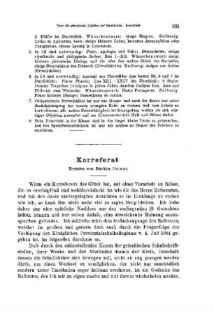 Über die Auswahl der auf den Gymnasien zu lesenden griechischen Schriftsteller : [Korreferat]