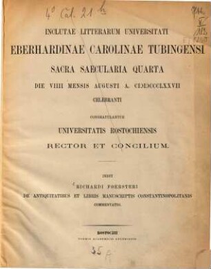 De antiquitatibus et libris manuscriptis Constantinopolitanis commentatio