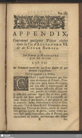 Appendix, Contenant quelques Pieces citées dans la Vie d'Alexandre VI. & de Cesar Borgia