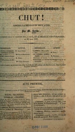 Chut! : comédie-vaudeville en deux actes ; représenté pour la première fois, a Paris, sur le Théatre du Gymnase-Dramatique, le 26 mars 1836
