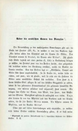 Ueber die arabischen Namen des Dionysos
