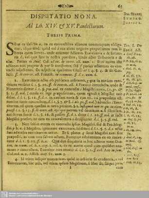 Disputatio Nona. Ad Lib. XIV. & XV. Pandectarum