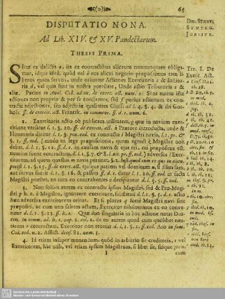 Disputatio Nona. Ad Lib. XIV. & XV. Pandectarum