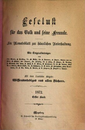 Leselust für das Volk und seine Freunde : ein Monatsblatt zur häuslichen Unterhaltung, 1872,1/6