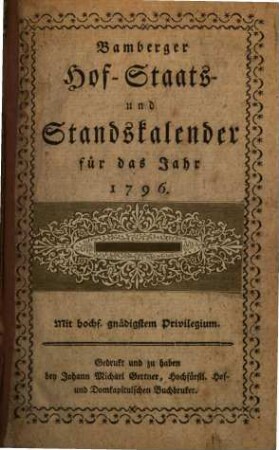Bamberger Hofkalender : für das Jahr .... 1796