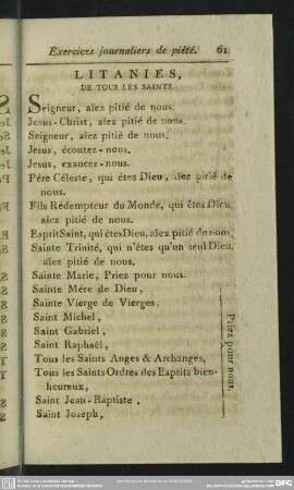Litanies, De Tous Les Saints