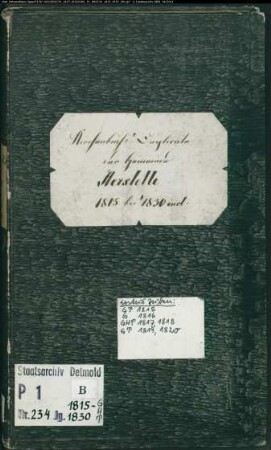 Kirchenbuchduplikat der katholischen Gemeinde Herstelle, Kreis Höxter (GHT 1815-1830) (Gemeinde: katholische Gemeinde Herstelle)