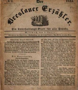 Der Breslauer Erzähler : ein Unterhaltungsblatt für alle Stände, 1835, Nr. 1 - 78