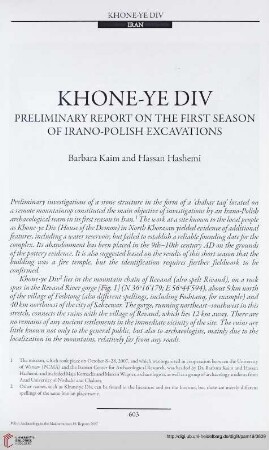 19: Khone-ye Div : preliminary report on the first season of irano-polish excavations