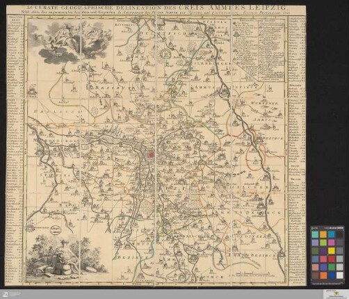 Accurate Geographische Delineation Des Creis-Ammtes Leipzig : Nebst allen dar-angrentzenden Aemtern und Gegenden; mit Königl. und Churfurstl. Sächss. Privilegio