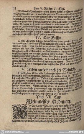 Das VII. Cap. Weinmeister Ordnung.