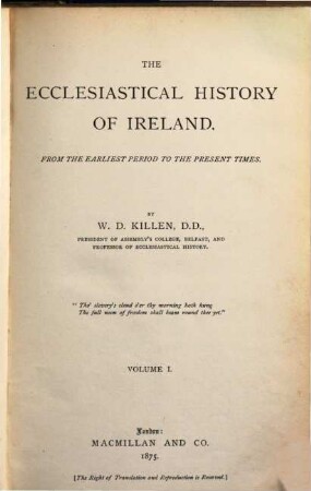 The ecclesiastical history of Ireland : from the earliest period to the present times. 1