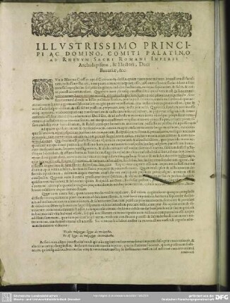 Illustrissimo Principi Ac Domino, Comiti Palatino Ad Rhenum Sacri Romani Imperii Archidapifero, & Electori, Duci Bavariae, [et]c