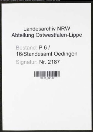 Heiratsregister Standesamt Oedingen