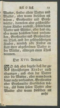 Der XVII. Articul
