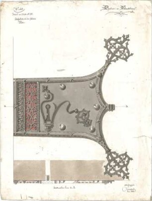 Leimbach, Karl; Emertsham; Pfarrkirche - Tür - Schlossblech Südseite (Ansicht, Schnitt)