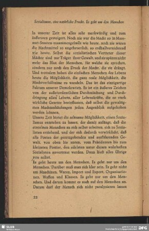 Sozialismus, eine natürliche Frucht. Es geht um den Menschen