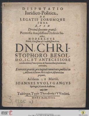 Disputatio Iuridico-Politica, De Legatis Eorumque Iure