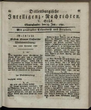 V. Stück. Sonnabends: den 29. Jan., 1791.