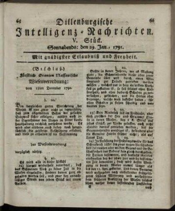 V. Stück. Sonnabends: den 29. Jan., 1791.