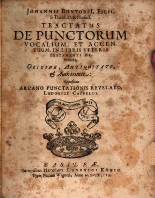 Johannis Buxtorfii Tractatus de Punctorum vocalium, et accentuum in libris Veteris Testamenti Hebraicis, origine, antiquitate, et authoritate : oppositus arcano punctationis relevato, Ludovici Cappelli