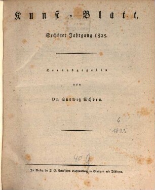 Morgenblatt für gebildete Stände. Kunst-Blatt. 1825